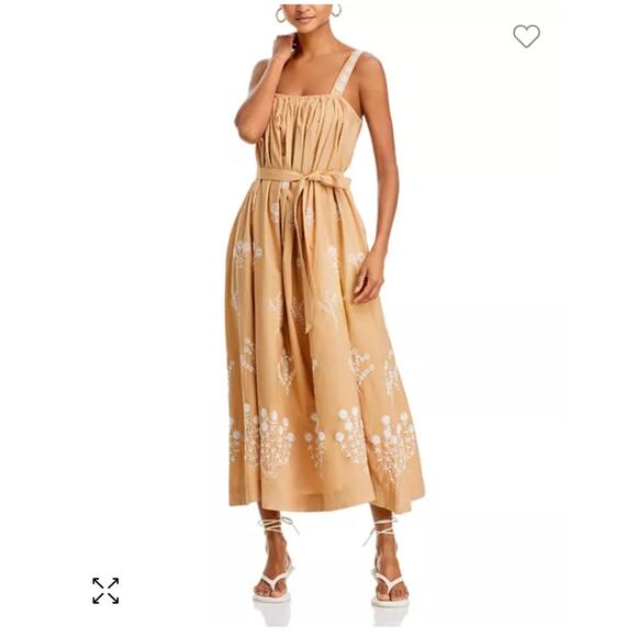 MOTHER The More is More Maxi Dress Khaki Embroidered Sundress Belted Boho L NWT - Picture 3 of 16